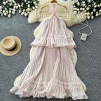 Backless Pleated Halter Dress