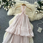 Backless Pleated Halter Dress