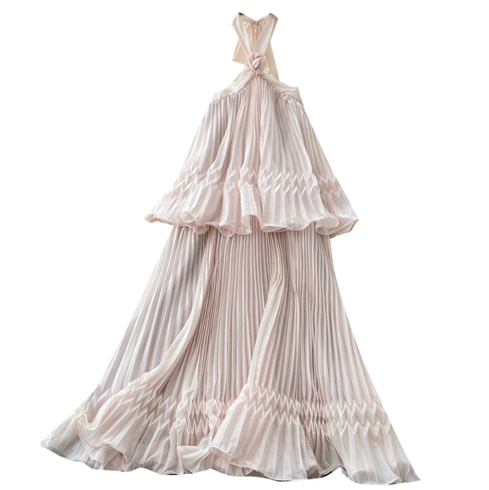 Backless Pleated Halter Dress