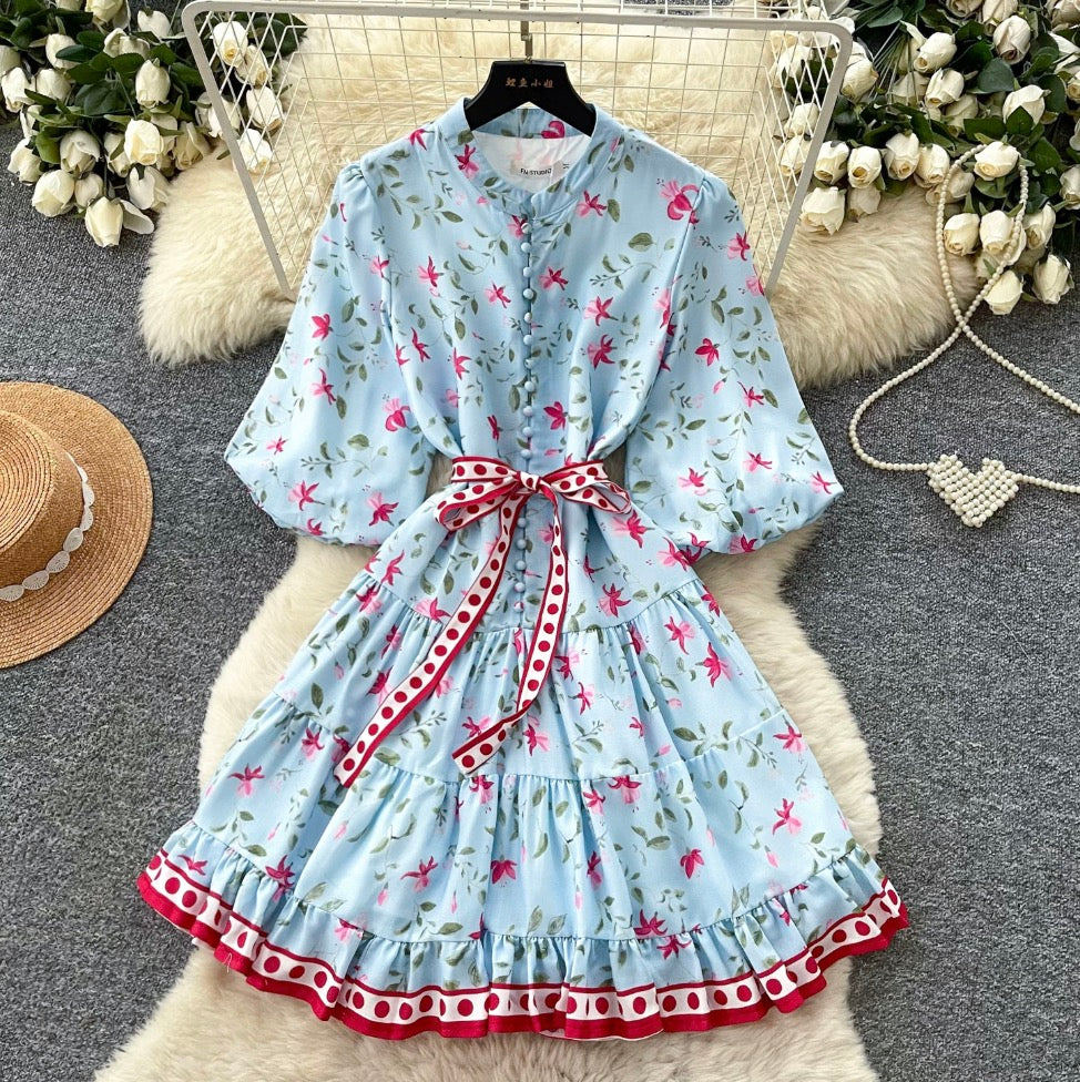 Sweetie Puffy Sleeve Floral Dress