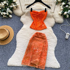 Orange Lace Top & Skirt 2Pcs