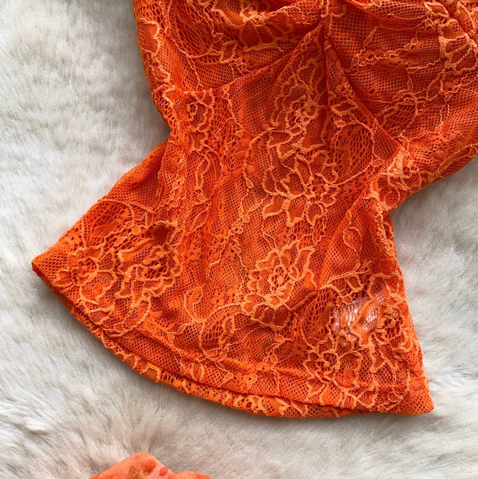 Orange Lace Top & Skirt 2Pcs