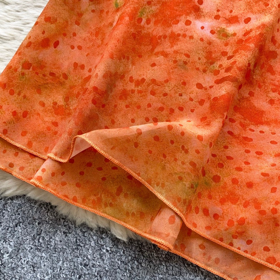 Orange Lace Top & Skirt 2Pcs