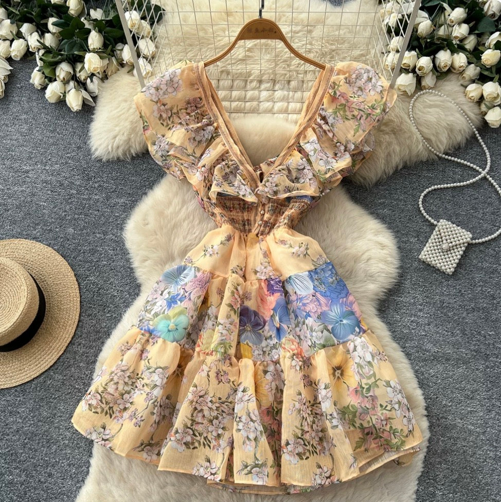 Backless Lace-up Floral Dress