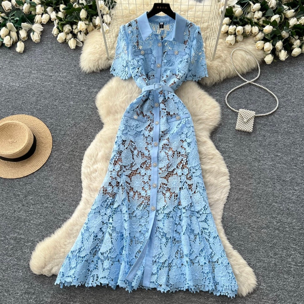 French Style Lace Shirt Dress