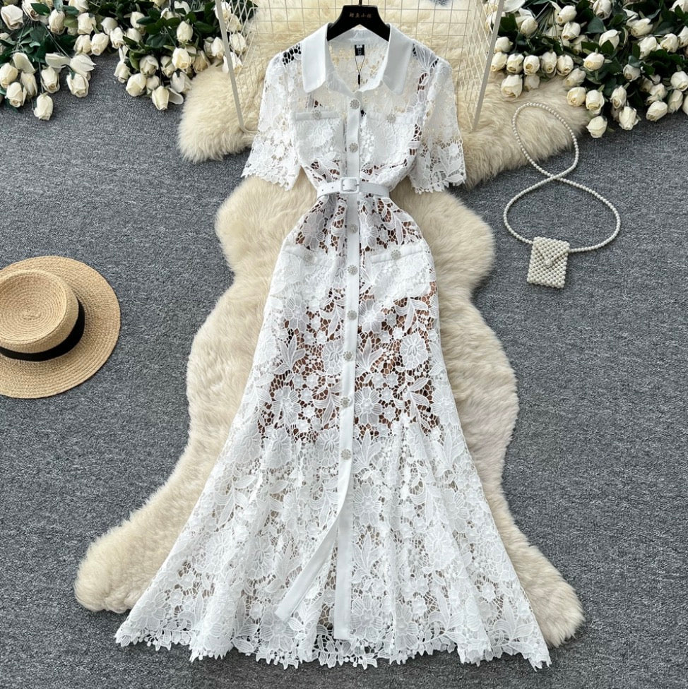 French Style Lace Shirt Dress