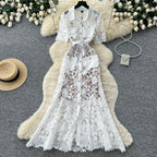 French Style Lace Shirt Dress