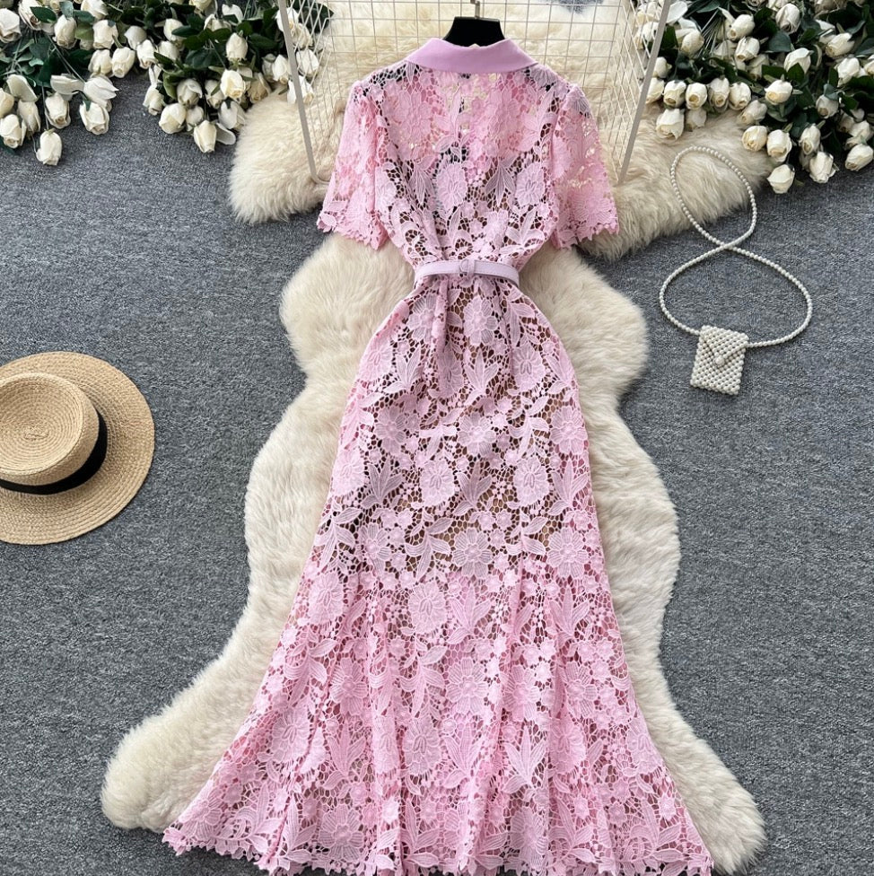 French Style Lace Shirt Dress