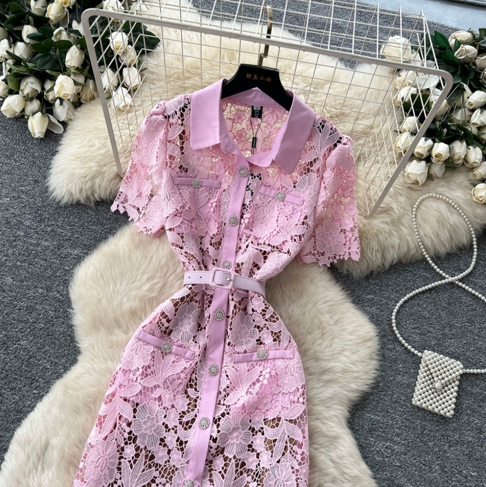 French Style Lace Shirt Dress