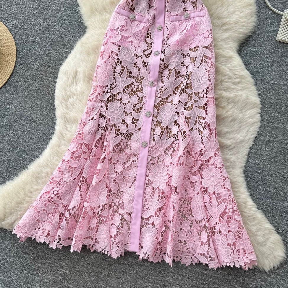 French Style Lace Shirt Dress