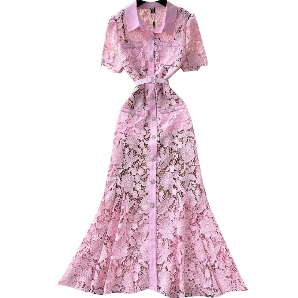 French Style Lace Shirt Dress