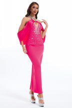 Rhinestone Bandage V-Neck Midi Dress