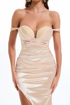 Off-Shoulder Sweetheart Neck Pleated Maxi Dress