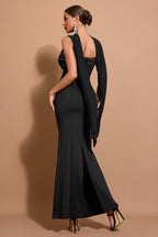Lace-Up Square Collar Cut-Out Maxi Dress