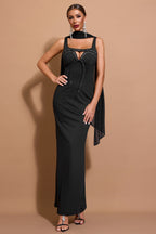 Lace-Up Square Collar Cut-Out Maxi Dress