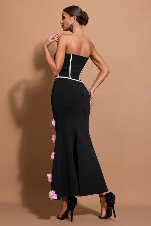 3D Flower Bandage Off-Shoulder Midi Dress