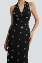 Jersey Rhinestone Halter Neck Maxi Dress