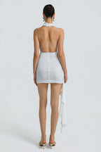 Solid Backless Gathering Mini Dress