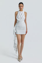 Solid Backless Gathering Mini Dress