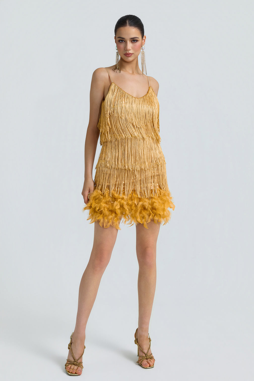 Sequin Tassel Feather Cami Mini Dress