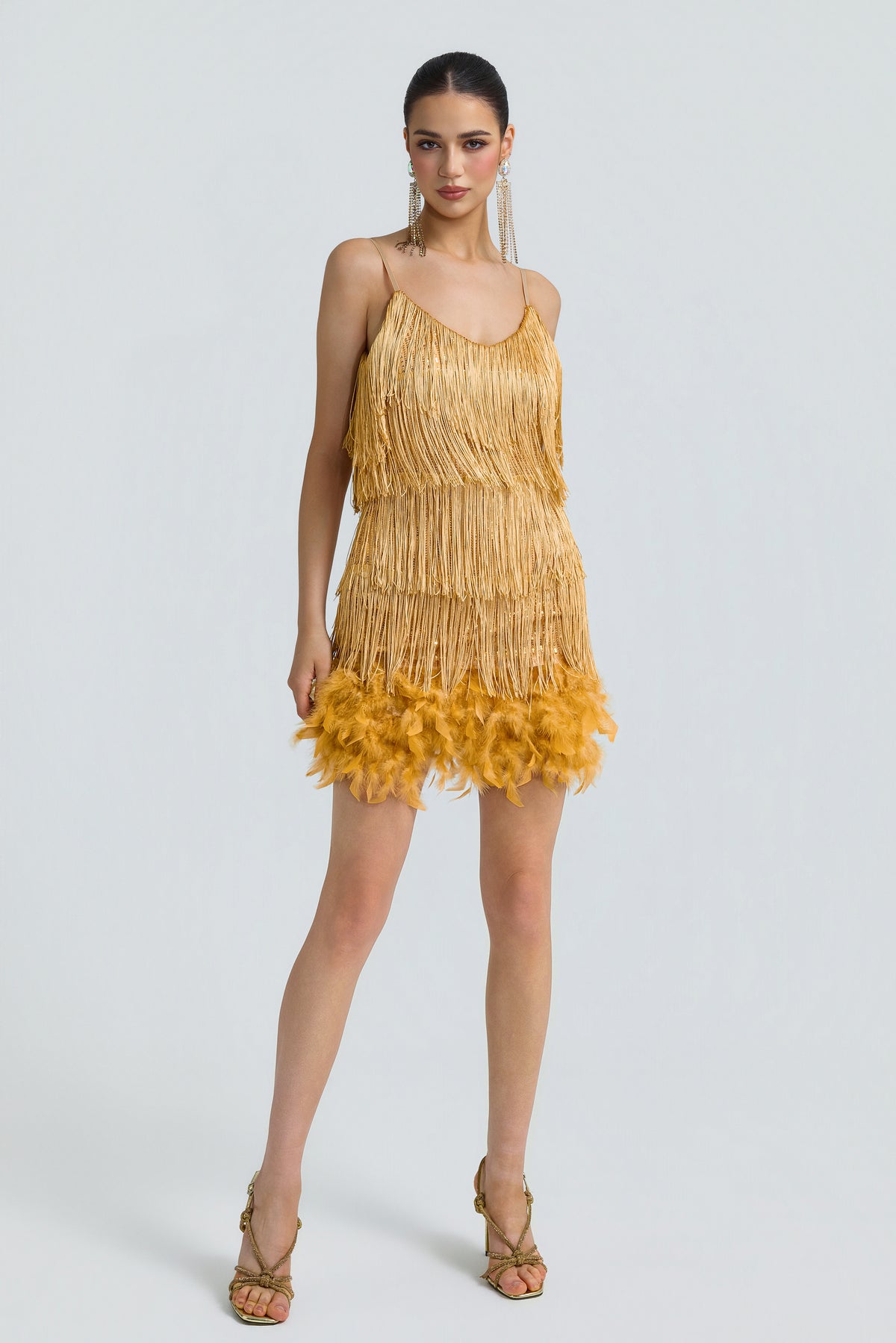 Sequin Tassel Feather Cami Mini Dress