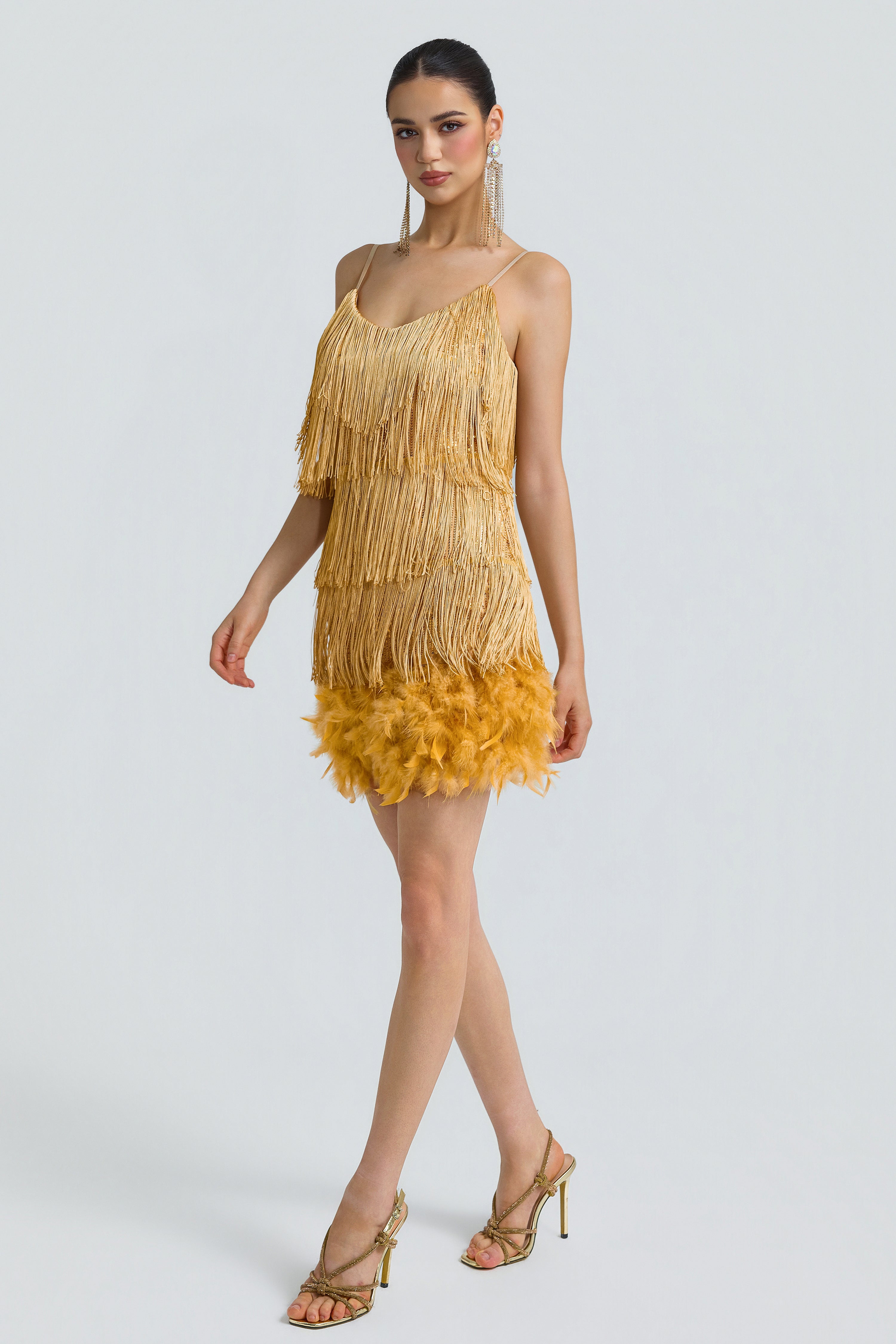 Sequin Tassel Feather Cami Mini Dress