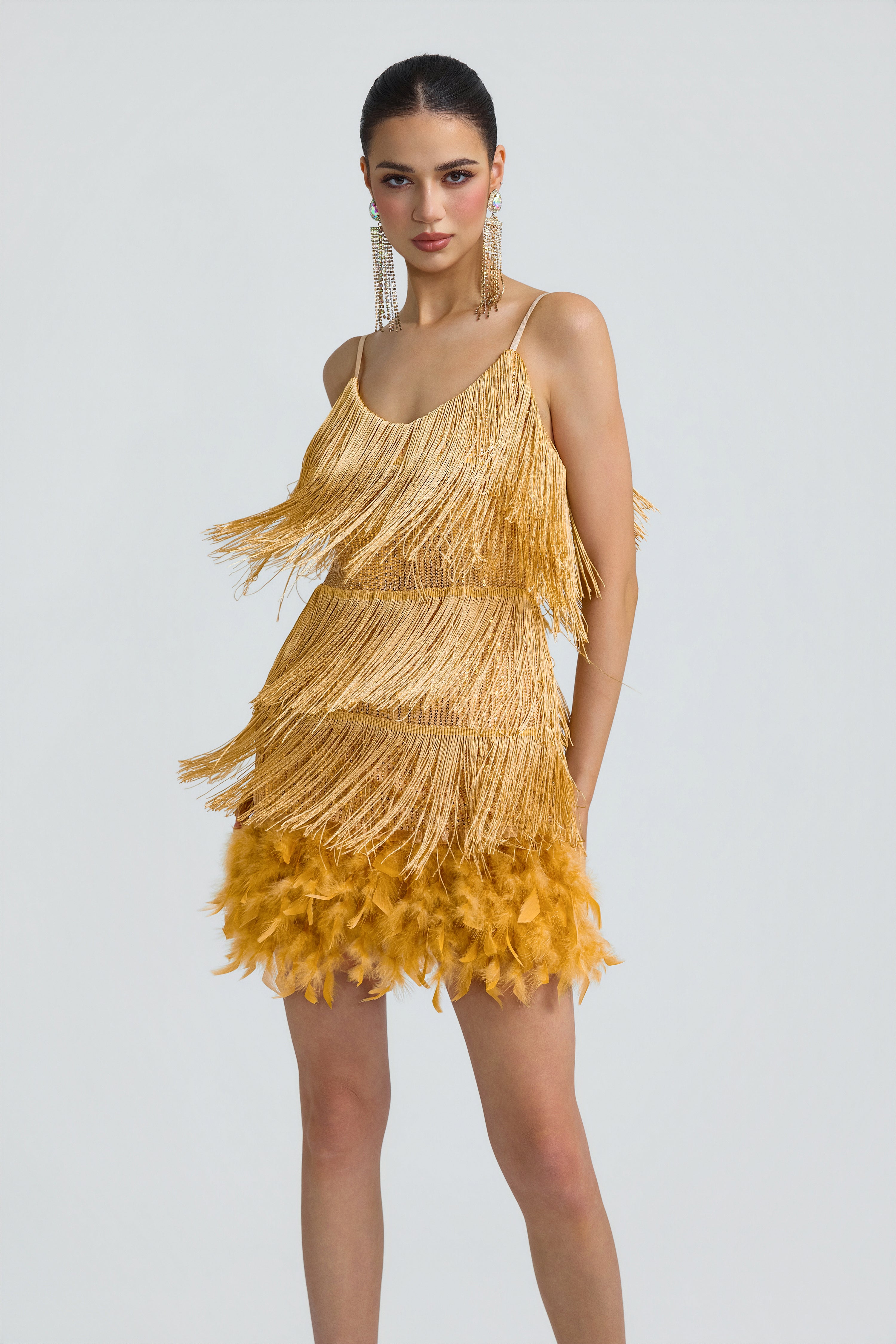 Sequin Tassel Feather Cami Mini Dress