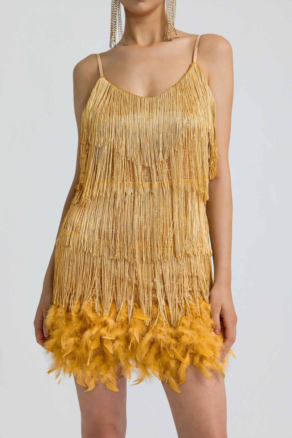 Sequin Tassel Feather Cami Mini Dress