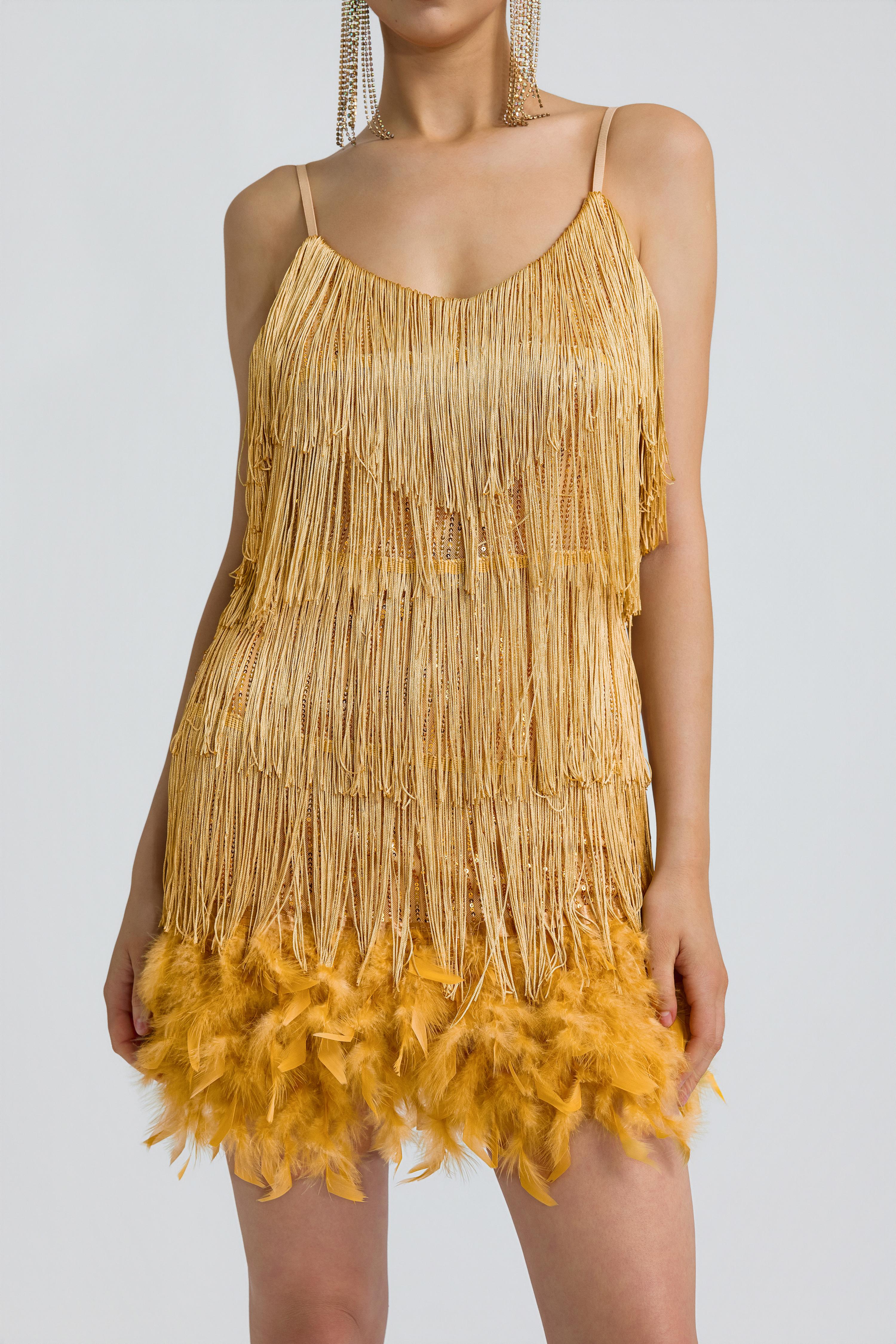Sequin Tassel Feather Cami Mini Dress