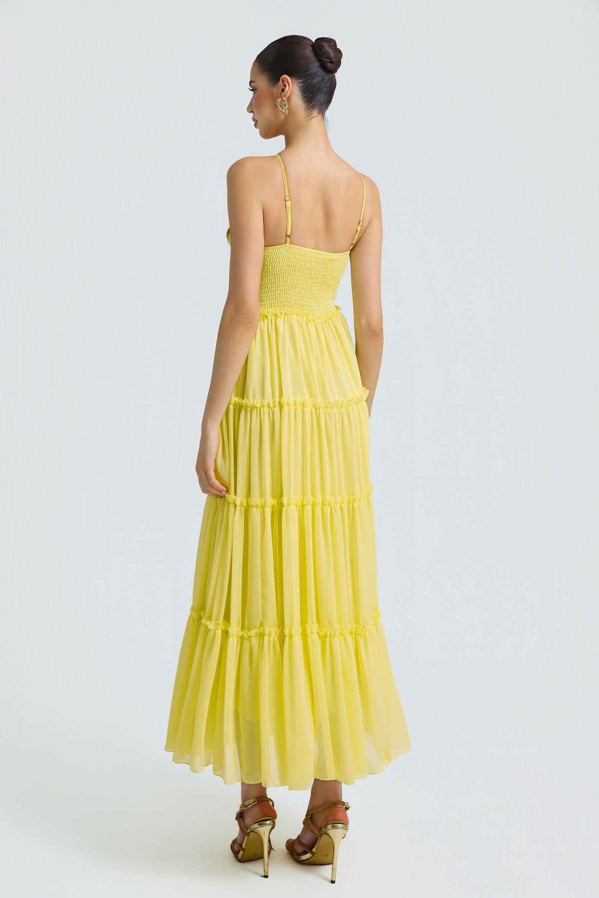 Chiffon Gathering Smocking Midi Dress