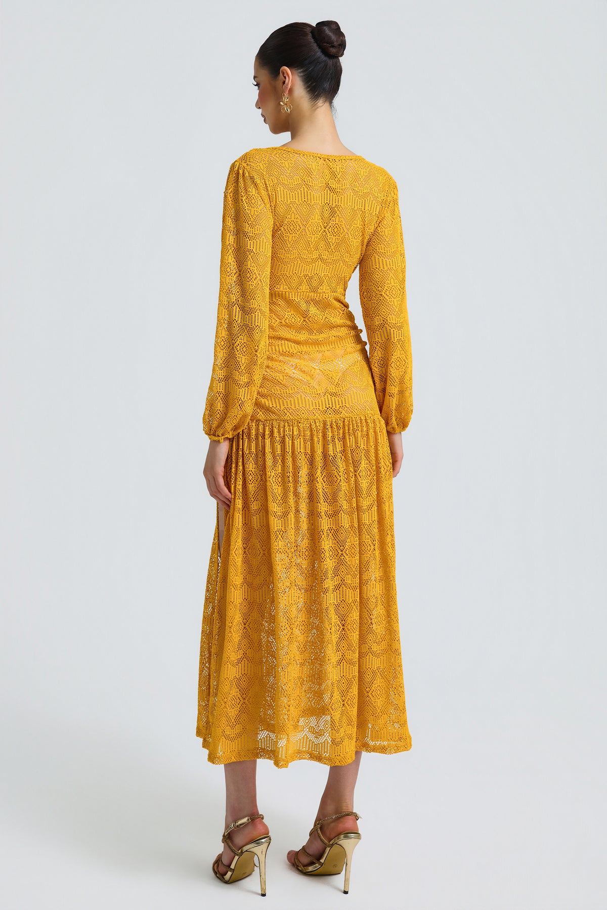 Lace See-Through V-Neck Midi Dress