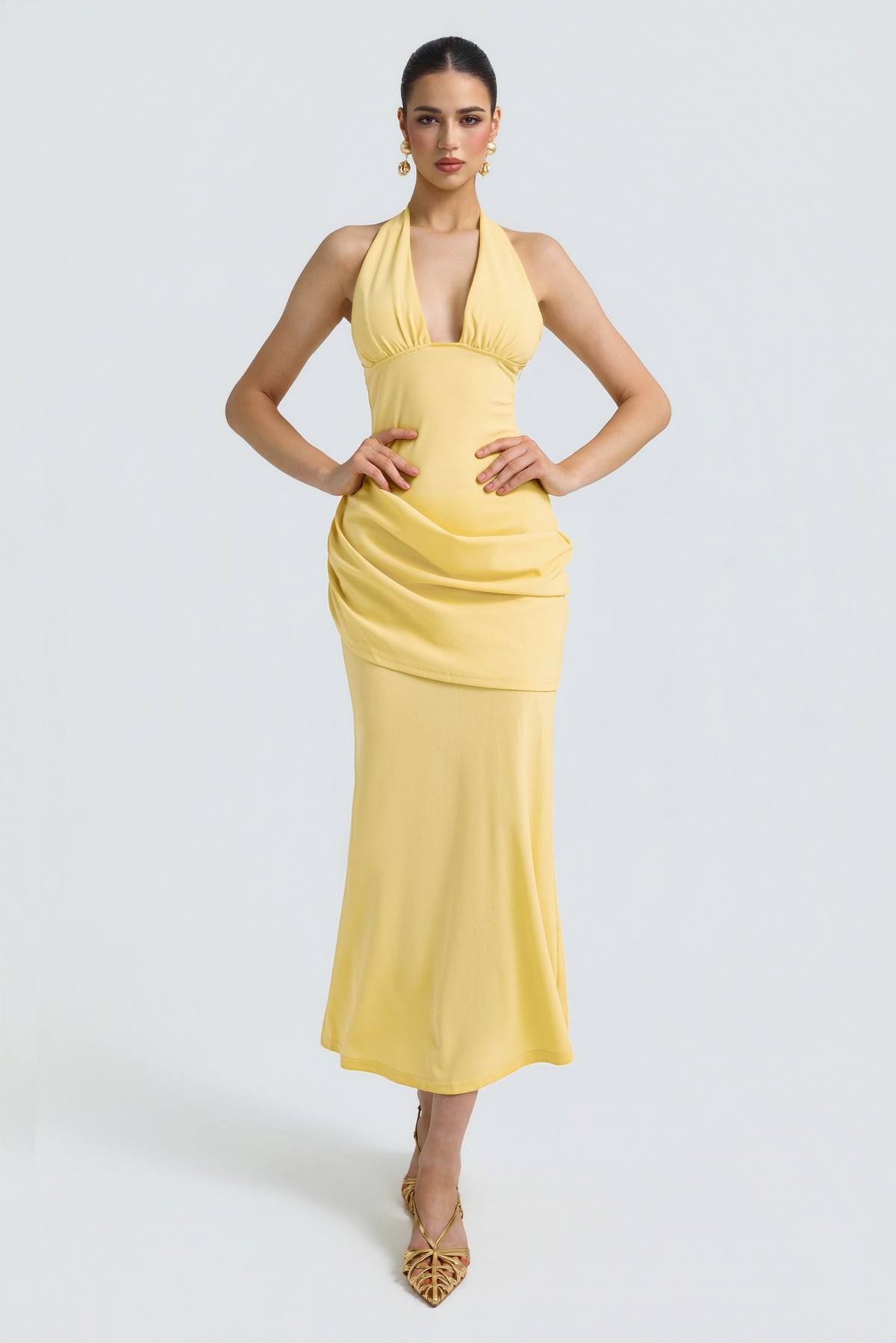 Jersey Halter Neck Tie-Up Midi Dress