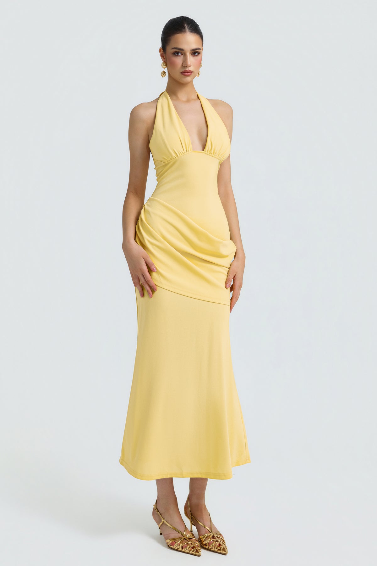 Jersey Halter Neck Tie-Up Midi Dress