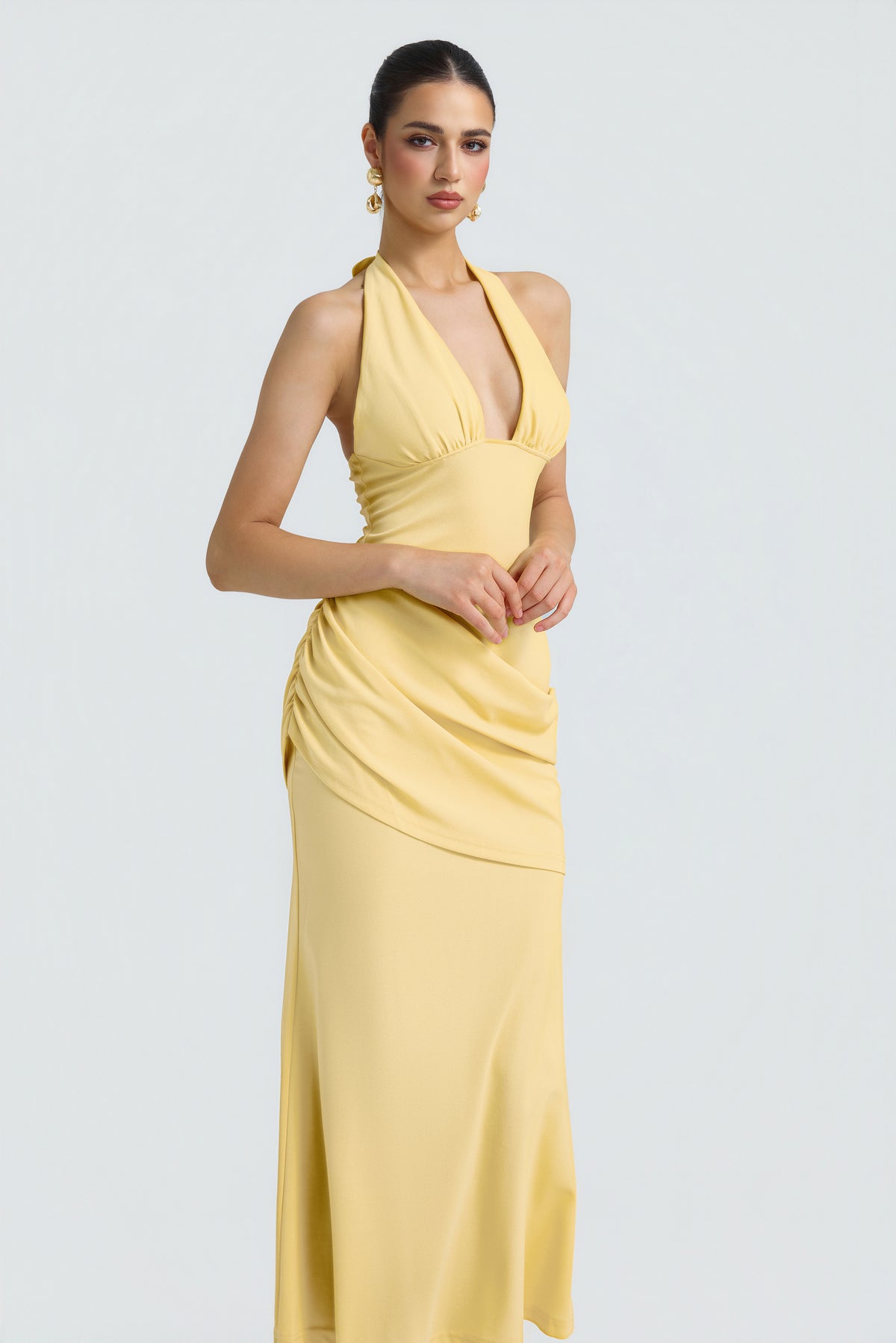 Jersey Halter Neck Tie-Up Midi Dress