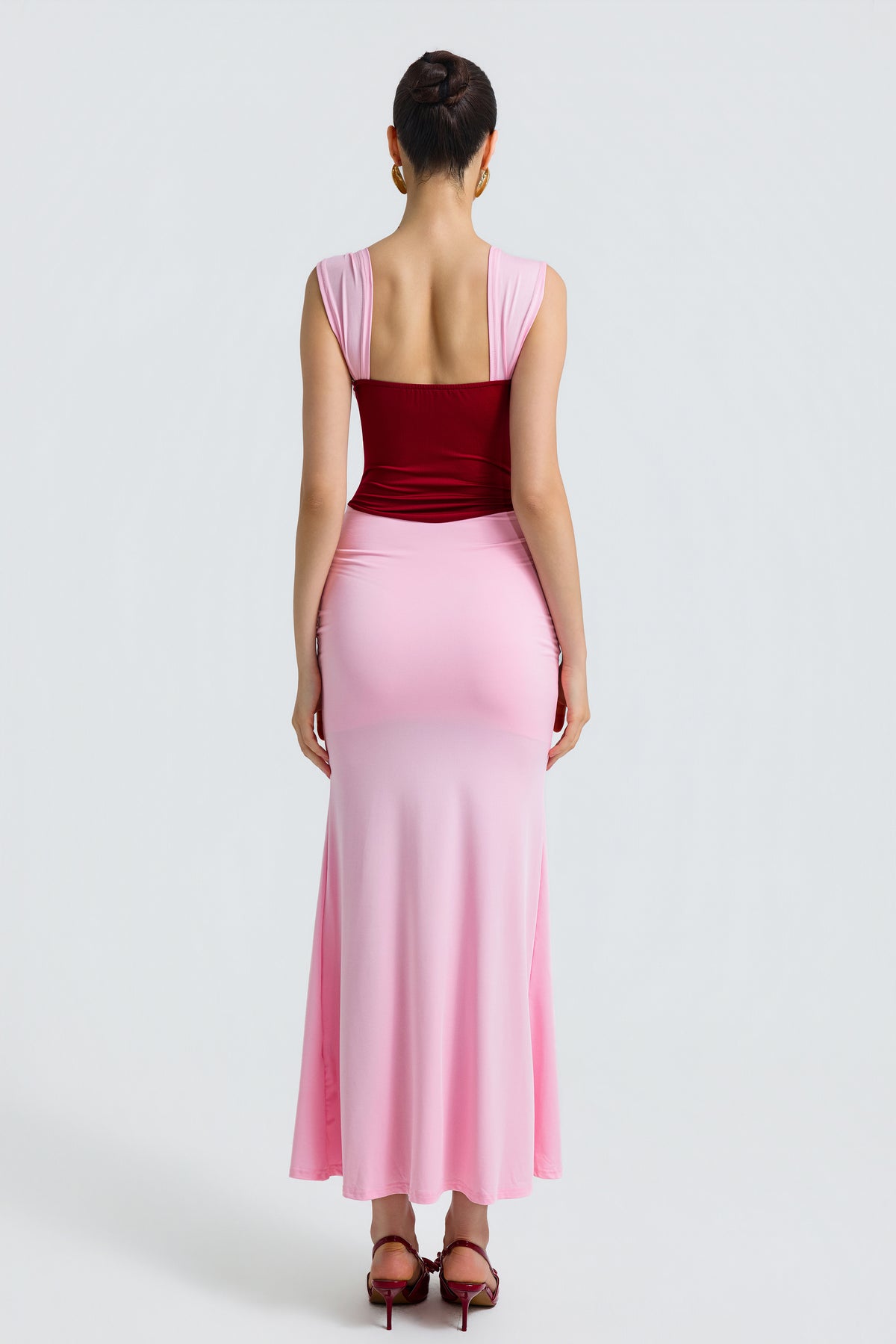 Jersey Contrast Color Square Collar Midi Dress