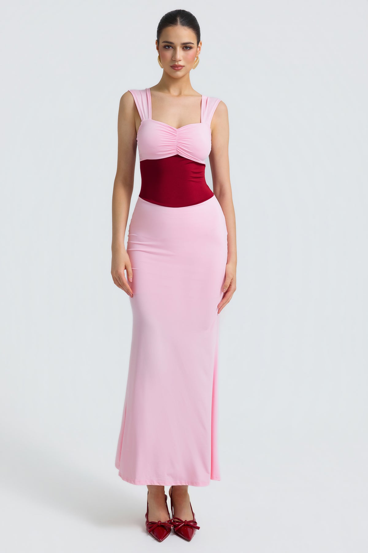 Jersey Contrast Color Square Collar Midi Dress