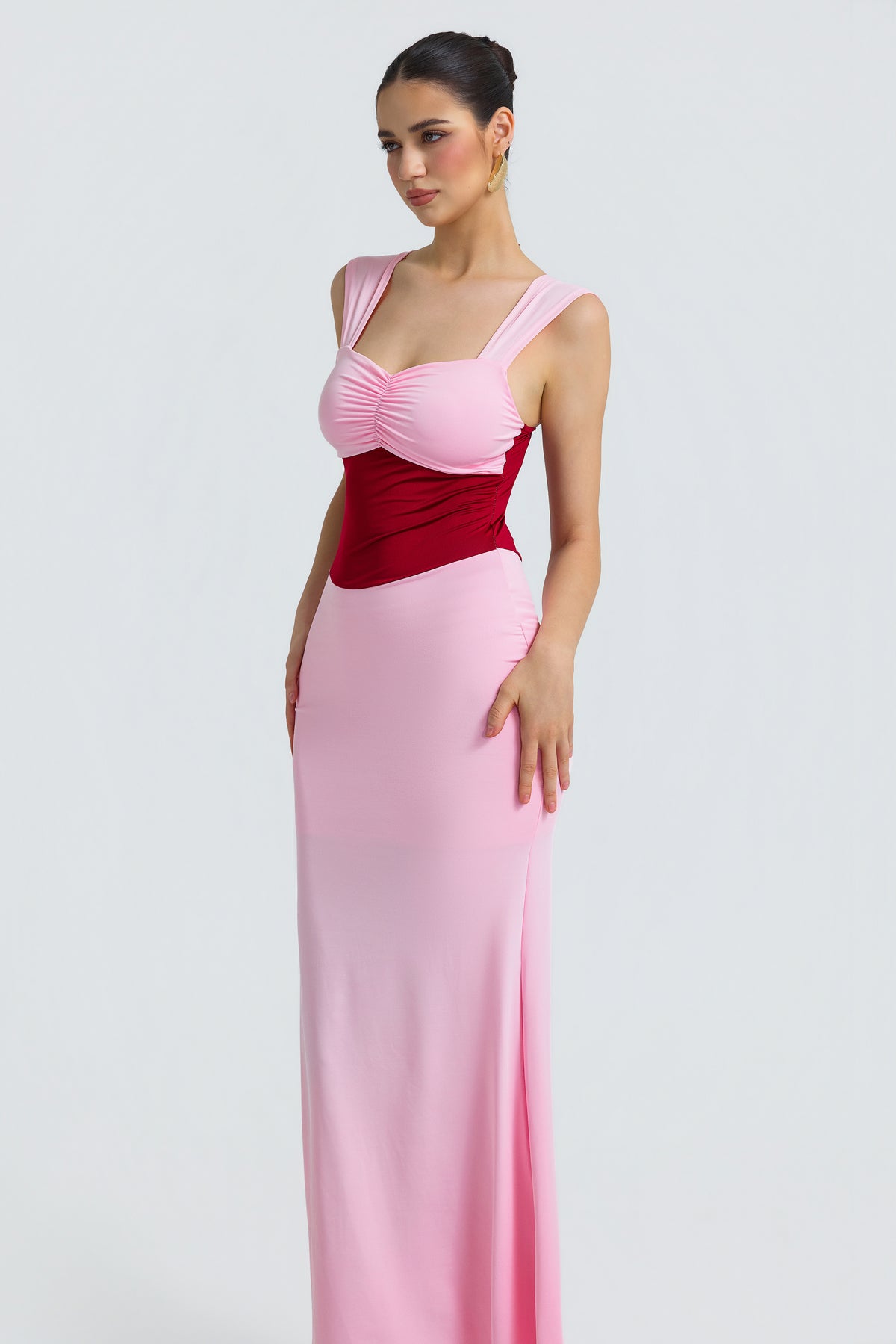 Jersey Contrast Color Square Collar Midi Dress
