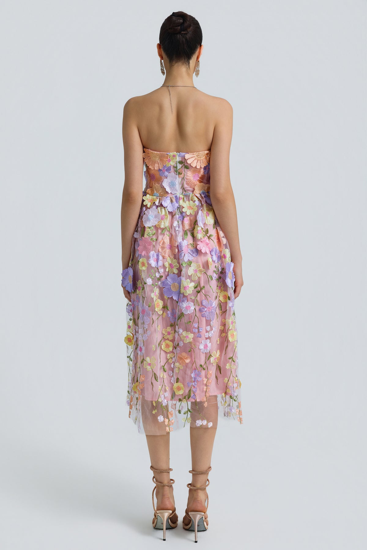 Tulle 3D Floral Strapless Midi Dress