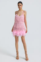Sequin Tassel Feather Cami Mini Dress
