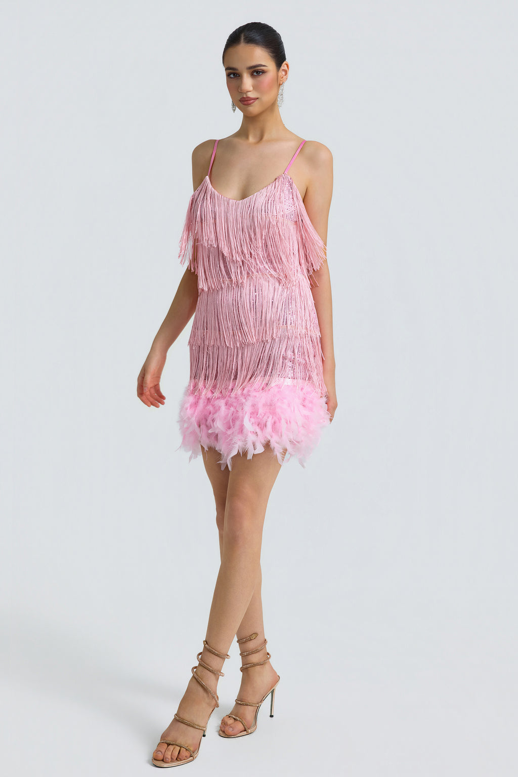 Sequin Tassel Feather Cami Mini Dress