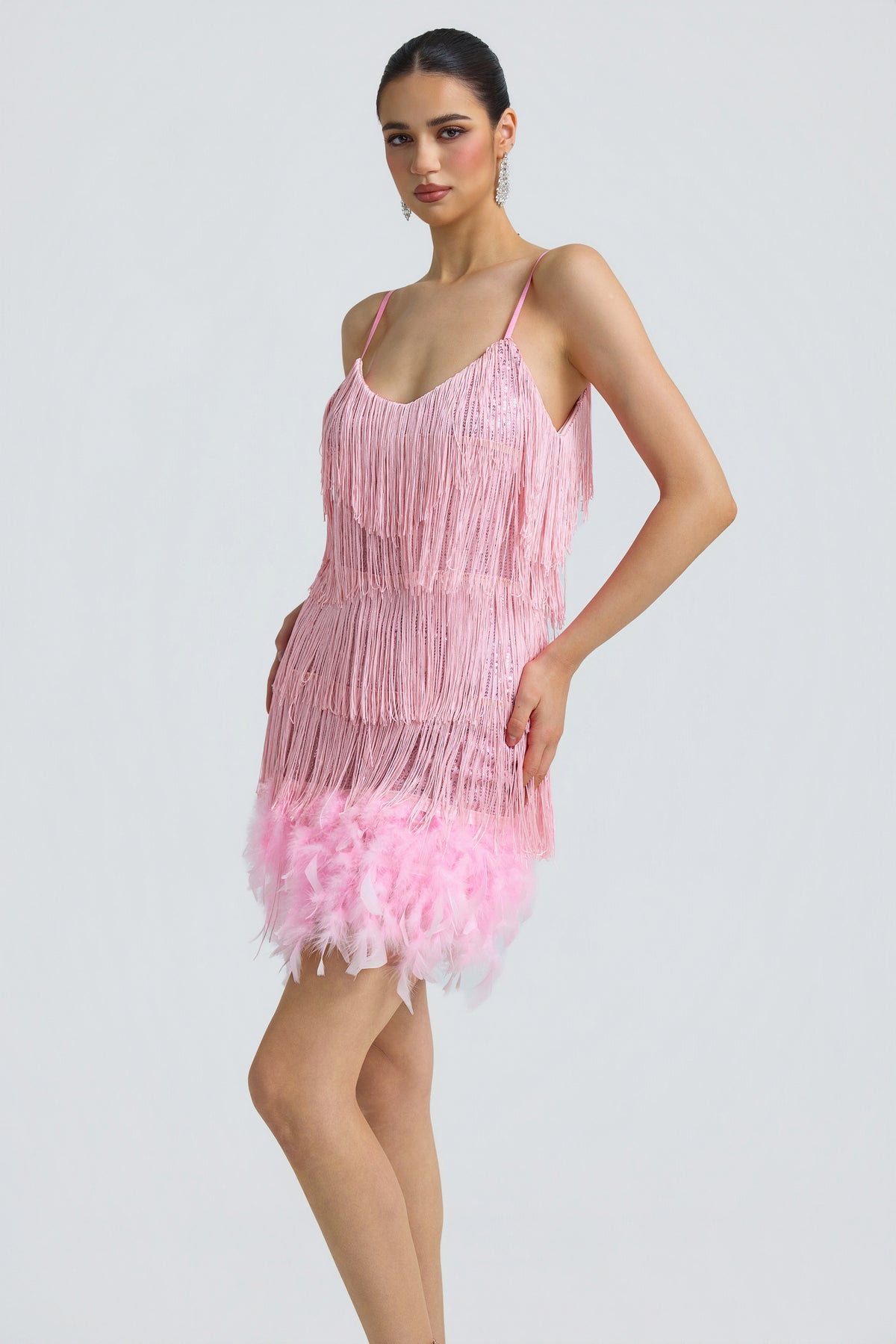 Sequin Tassel Feather Cami Mini Dress