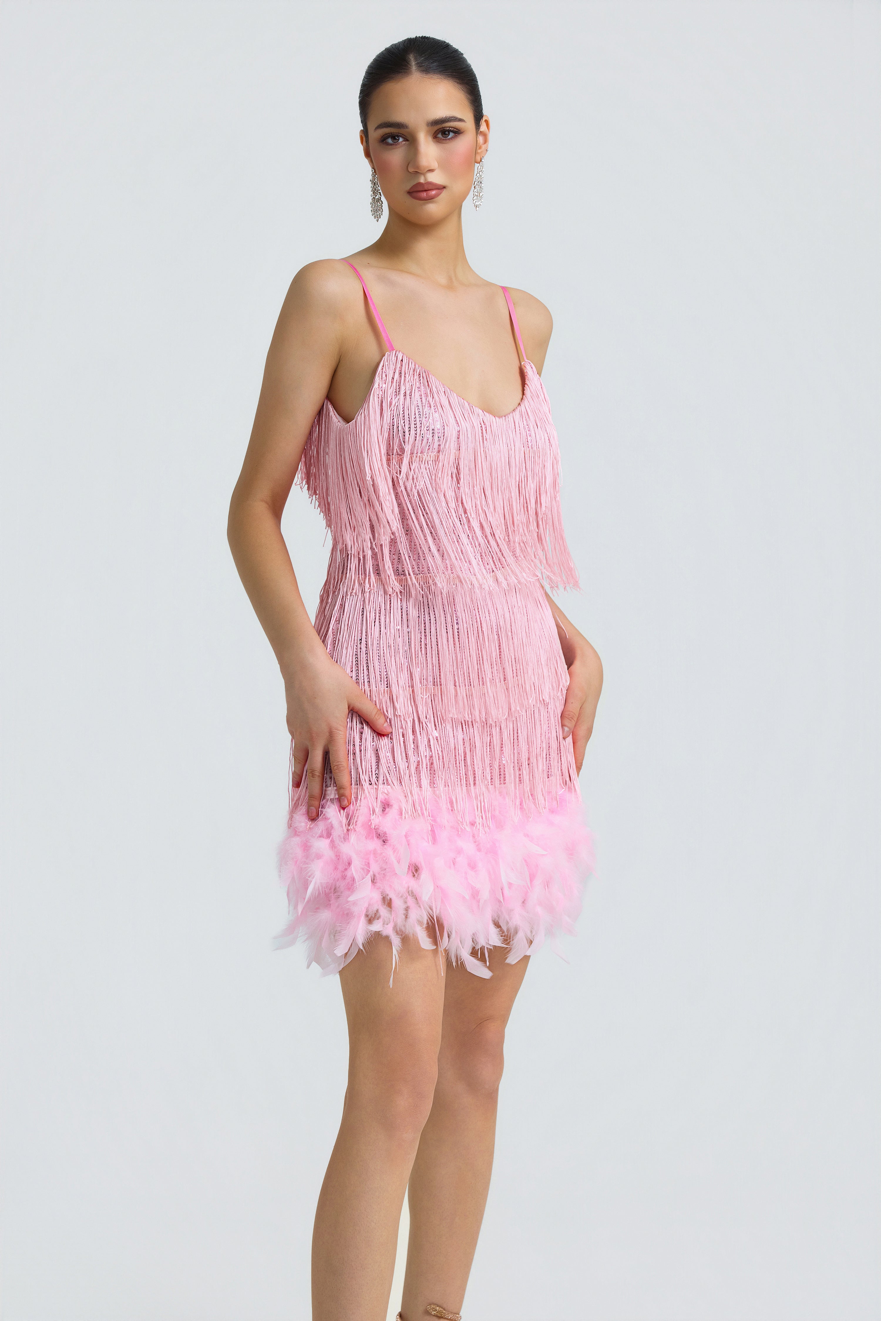 Sequin Tassel Feather Cami Mini Dress