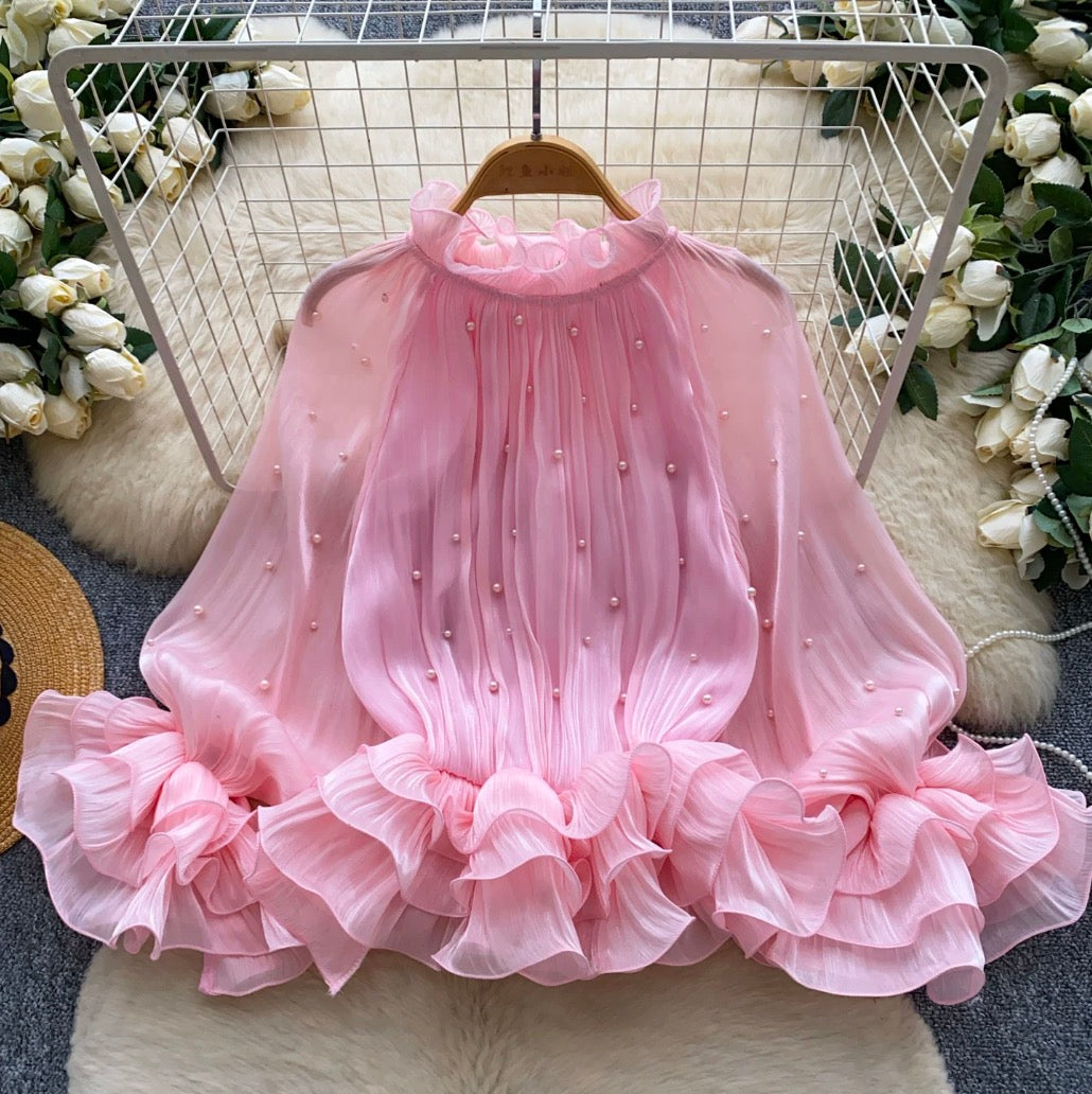 Sweetie Beaded Ruffled Chiffon Top