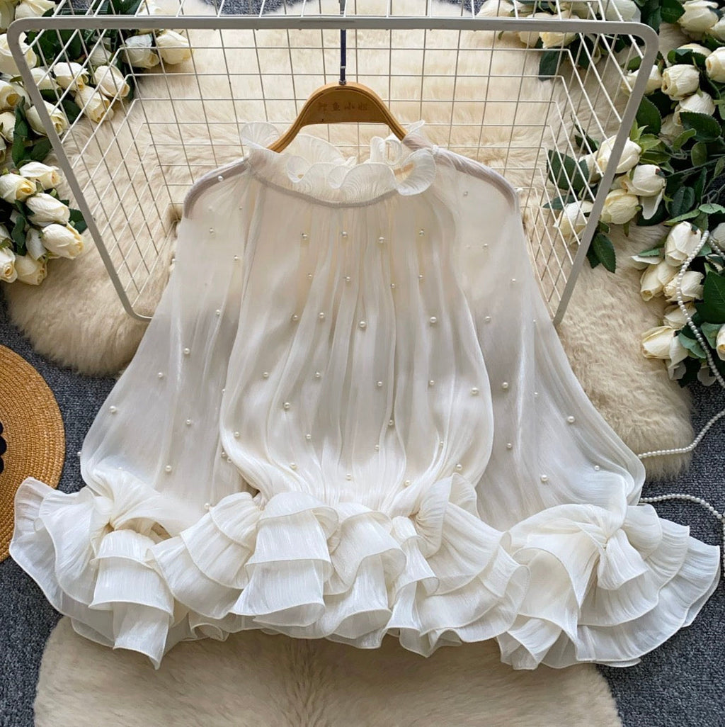 Sweetie Beaded Ruffled Chiffon Top
