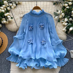 French Style 3D Beaded Flower Shirt
