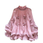 French Style 3D Beaded Flower Shirt