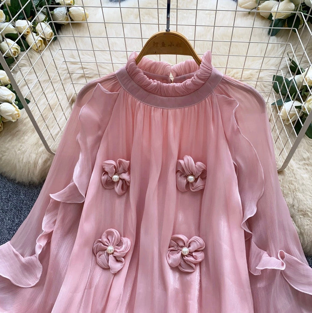 French Style 3D Beaded Flower Shirt