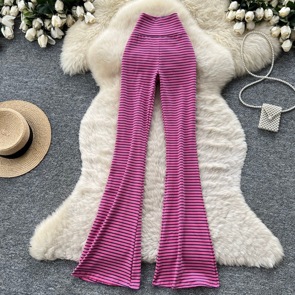 Striped Print Stretchy Casual Pants