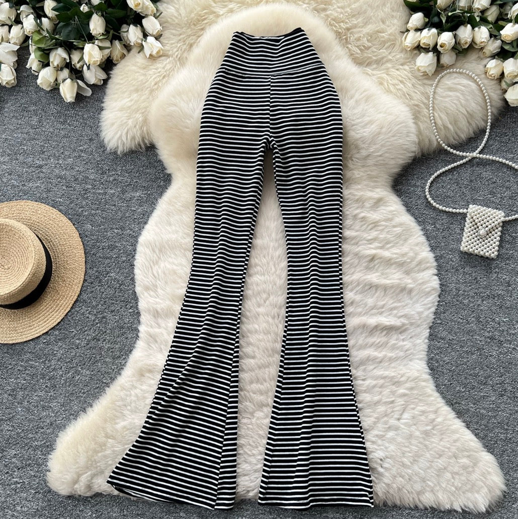 Striped Print Stretchy Casual Pants