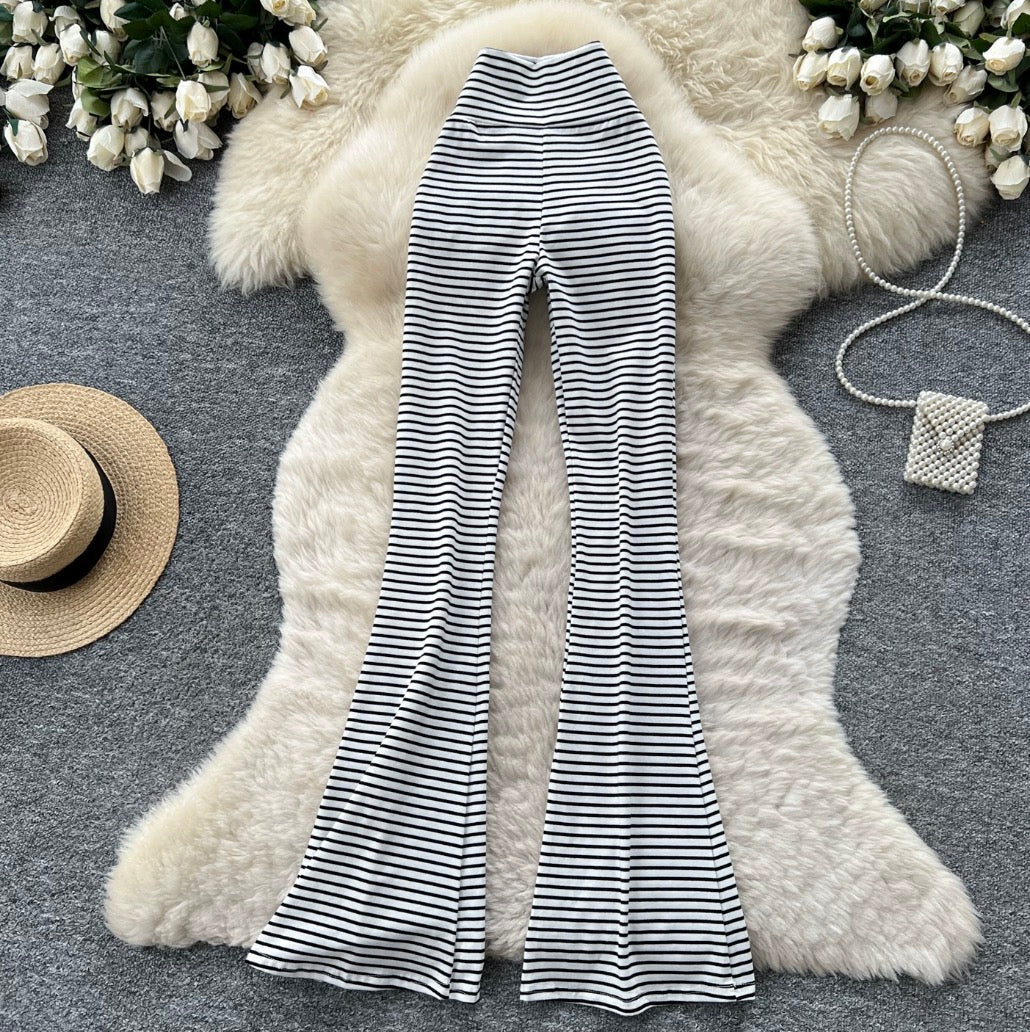 Striped Print Stretchy Casual Pants